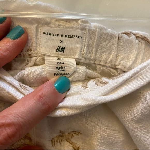 Desmond & Dempsey H&M Shorts Womens Size 4 Small Linen Tropical Print Off White - Picture 8 of 11